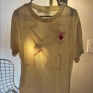 Off-White Italian Label Beige Tee with Red Arrows motif
